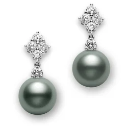 Black South Sea Cultured Pearl and Diamond Earrings