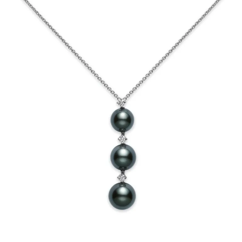 Black South Sea Cultured Pearl and Diamond Pendant - Mikimoto