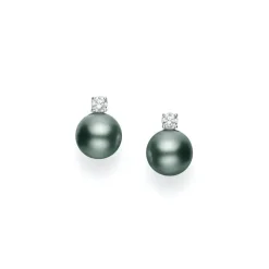 Black South Sea Cultured Pearl Stud Earrings with Diamonds