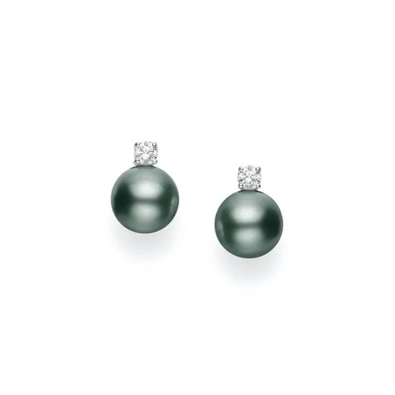 Black South Sea Cultured Pearl Stud Earrings with Diamonds