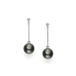 Black South Sea Cultured Pearl and Diamond Drop Earrings