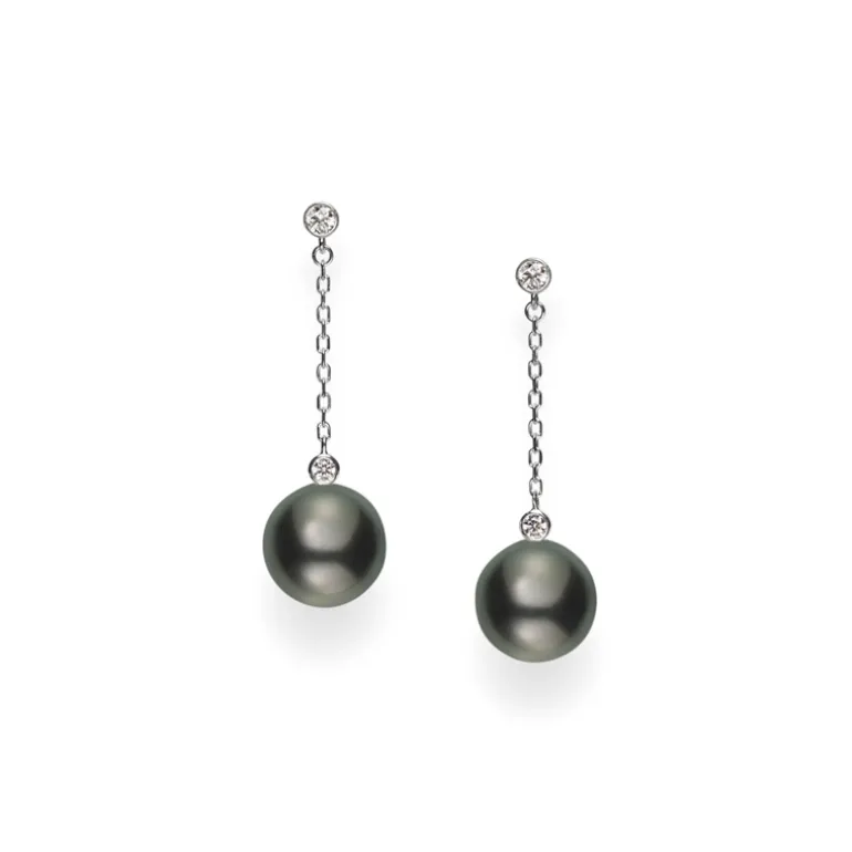 Black South Sea Cultured Pearl and Diamond Drop Earrings