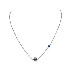 Black South Sea Cultured Pearl Single Pearl Pendant with Blue Enamel in 18K White Gold