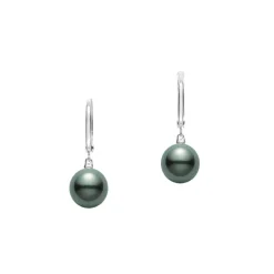 Black South Sea Cultured Pearl Drop Earrings in 18K White Gold