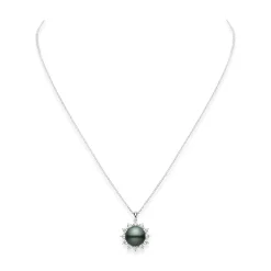 Black South Sea Cultured Pearl and Diamond Pendant in 18K White Gold