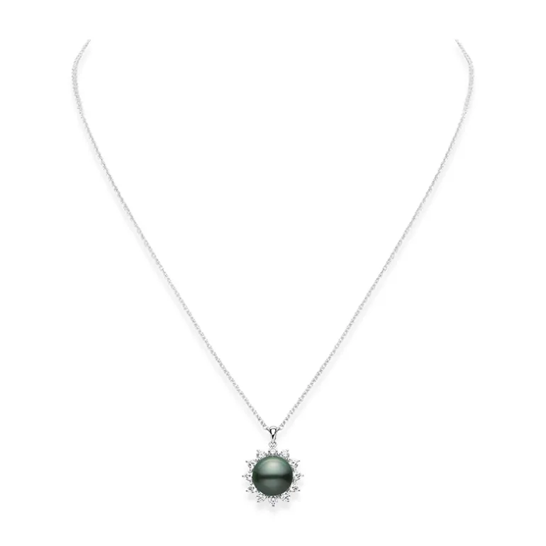 Black South Sea Cultured Pearl and Diamond Pendant in 18K White Gold
