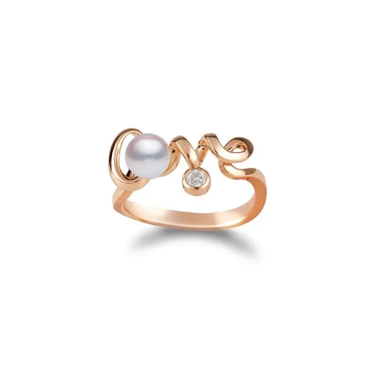Cherish Love Akoya Cultured Pearl and Diamond Ring in 18K Pink Gold