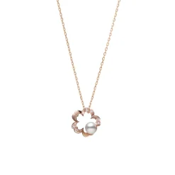 Cherry Blossom Akoya Cultured Pearl Pendant Necklace in Pink Gold