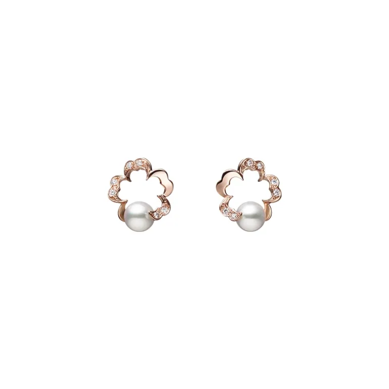 Cherry Blossom Akoya Cultured Pearl Earrings in Pink Gold