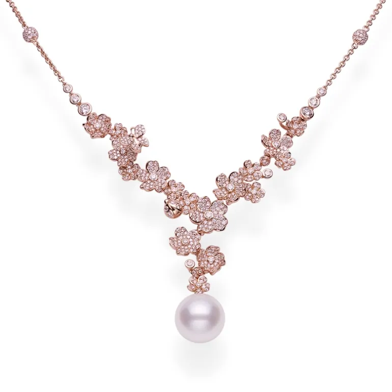 Cherry Blossom White South Sea and Diamond Necklace