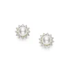 Classic Akoya Cultured Pearl Diamond Sunburt Earrings in 18K Yellow Gold