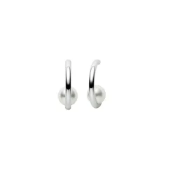 Classic Akoya Cultured Pearl Semi Hoop Earrings in White Gold