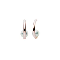 Classic Akoya Cultured Pearl Semi Hoop Earrings - 18K Pink Gold
