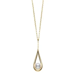 Classic Akoya Cultured Pearl Drop Pendant in 18K Yellow Gold