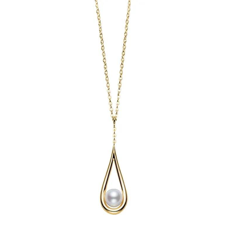 Classic Akoya Cultured Pearl Drop Pendant in 18K Yellow Gold