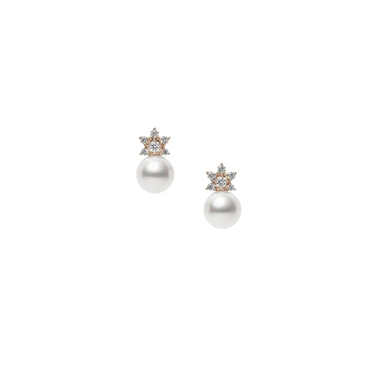 Classic Akoya Cultured Pearl Star Earrings in 18K Pink Gold