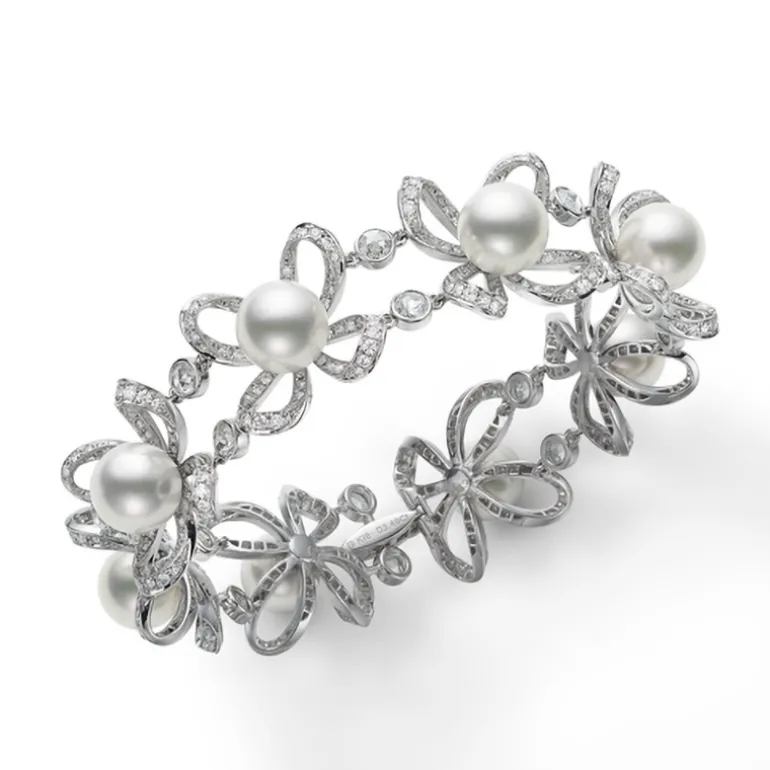 Classic Akoya Cultured Pearl Double Bracelet with Diamond Clasp