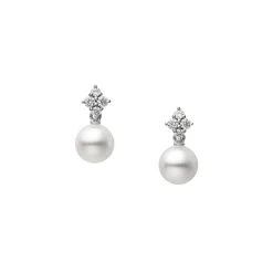 Classic Akoya Cultured Pearl and Diamond Earrings