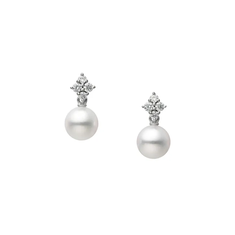 Classic Akoya Cultured Pearl and Diamond Earrings