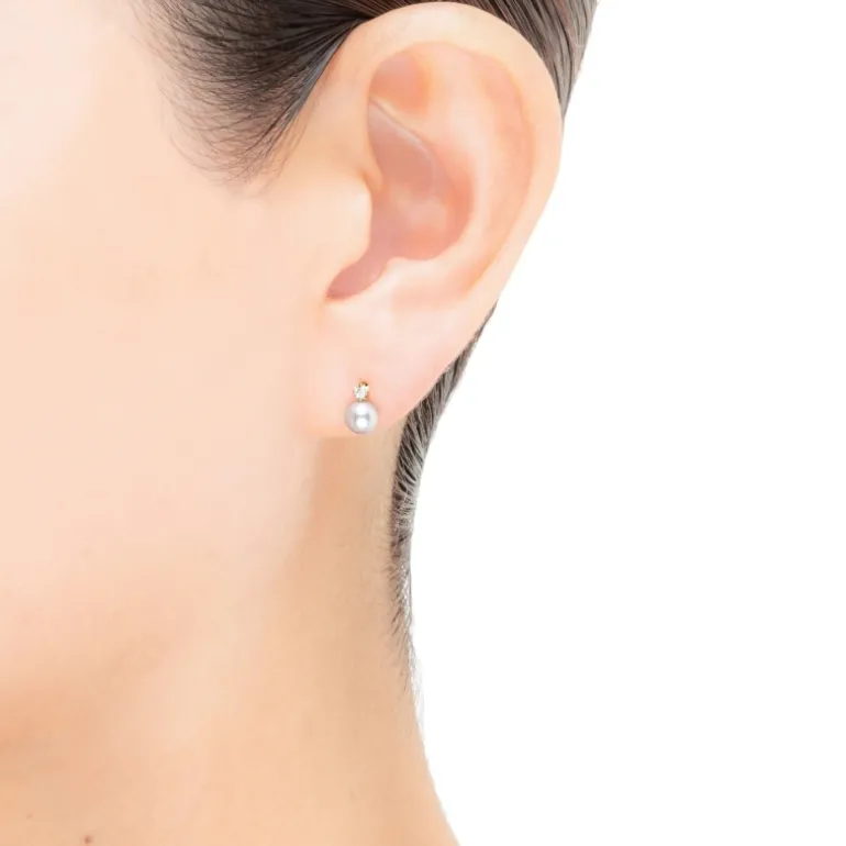 Classic Akoya Cultured Pearl Earrings with Diamond in 18K Yellow Gold