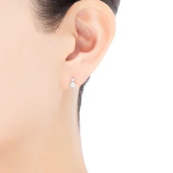 Classic Akoya Cultured Pearl Earrings with Diamond in 18K White Gold
