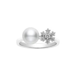 Classic Akoya Cultured Pearl and Diamond Ring in 18K White Gold