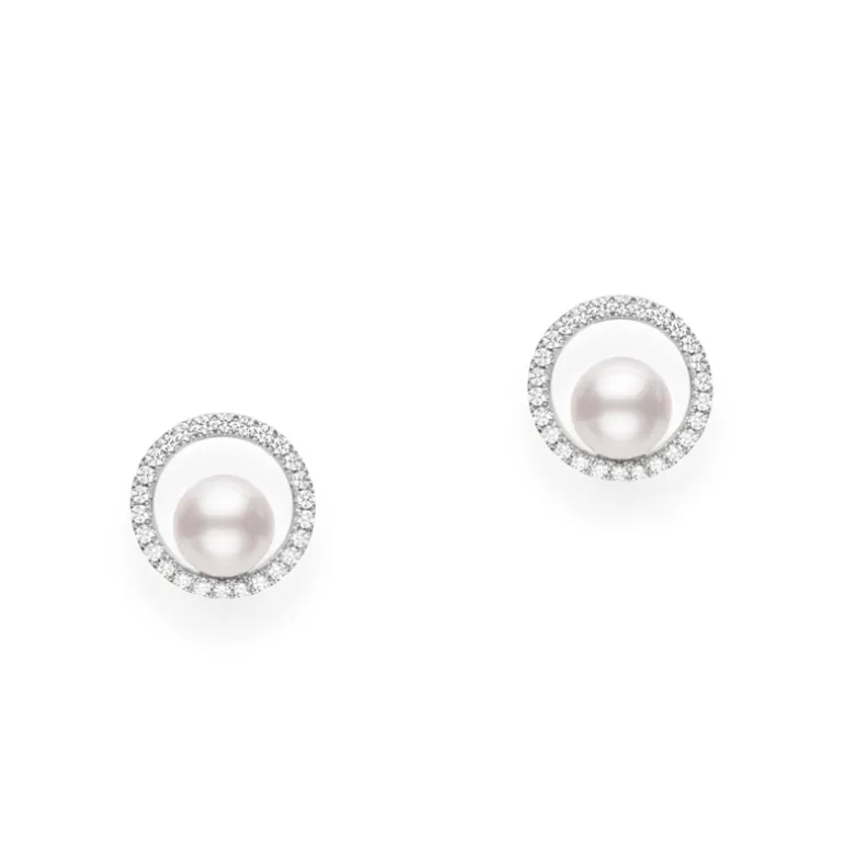 Classic Akoya Earring with Diamond - 18k White Gold