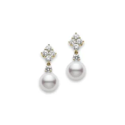 Classic Akoya Pearl Earrings in 18K Yellow Gold with Diamonds