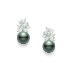 Classic Black South Sea Cultured Pearl and Diamond Earrings - Platinum