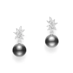 Classic Black South Sea Cultured Pearl and Diamond Earrings - Platinum