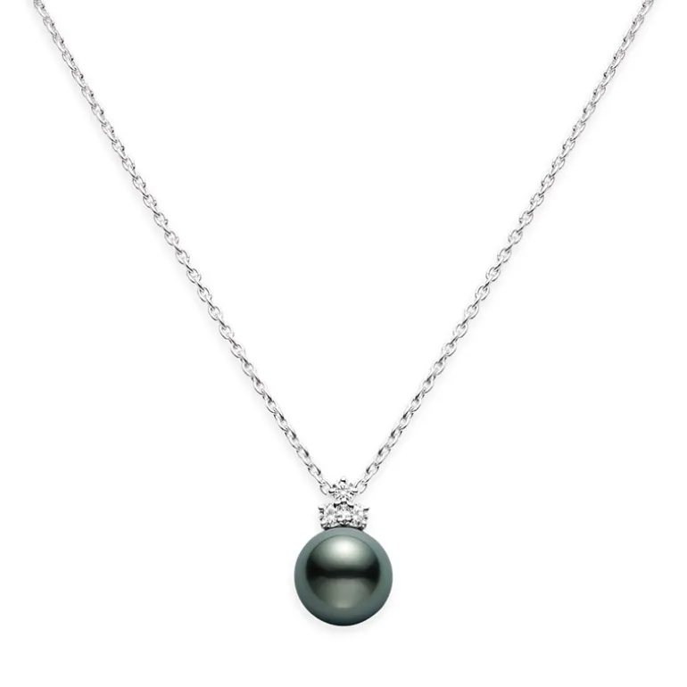 Classic Black South Sea Cultured Pearl Pendant in 18K White Gold with Diamond