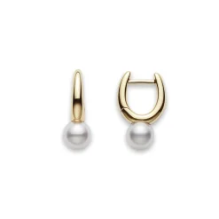 Classic Elegance Akoya Cultured Pearl Hoop Earrings in 18K Yellow Gold