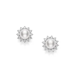 Classic Elegance Akoya Cultured Pearl Earrings with Diamonds