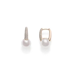 Classic Elegance Akoya Cultured Pearl and White Diamond Earrings - Pink Gold