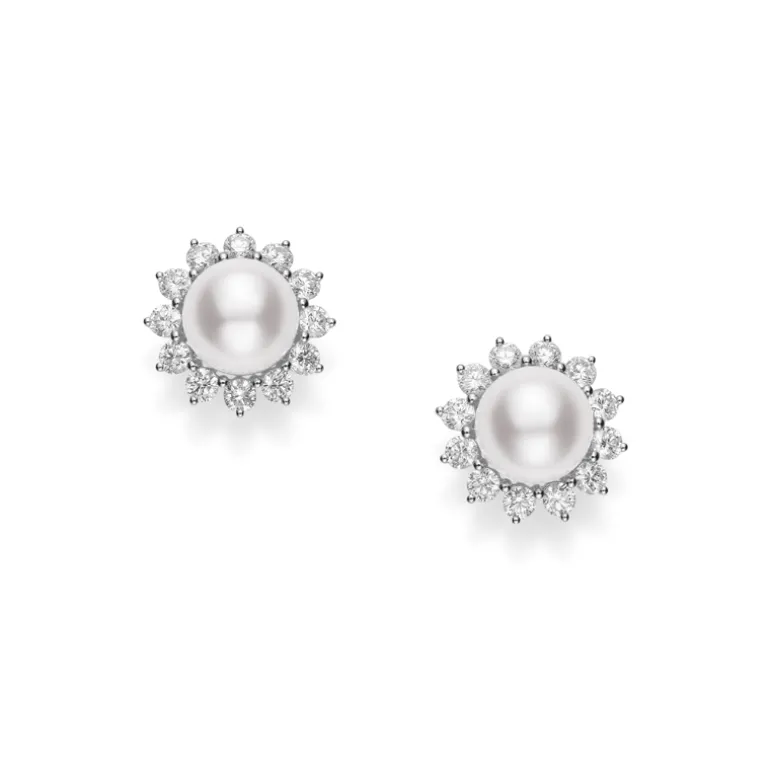 Classic Elegance Akoya Cultured Pearl Earrings with Diamonds