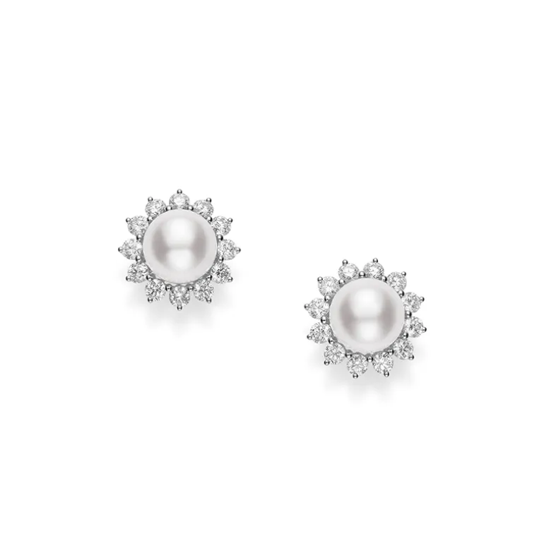 Classic Elegance Akoya Cultured Pearl Earrings with Diamonds