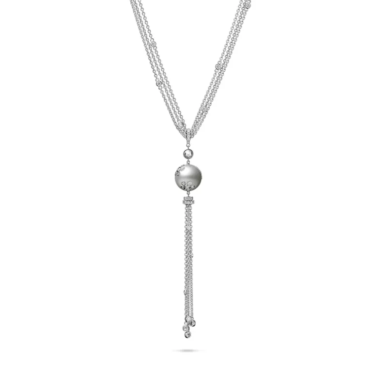 Classic White South Sea Cultured Pearl and Diamond Pendant in 18K White Gold