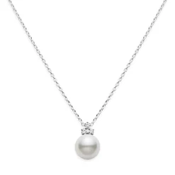 Classic White South Sea Cultured Pearl Pendant in 18K White Gold with Diamond