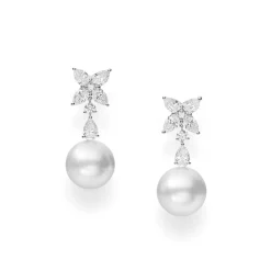 Classic White South Sea Cultured Pearl Earrings with Diamonds