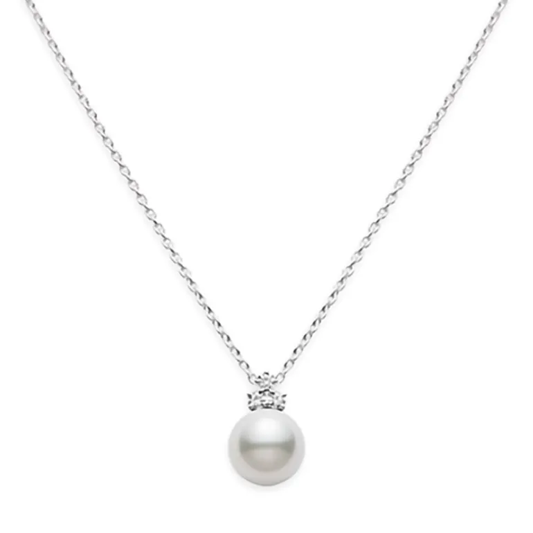 Classic White South Sea Cultured Pearl Pendant in 18K White Gold with Diamond