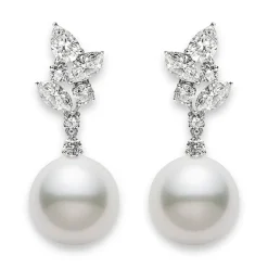Classic White South Sea Pearl Earrings with Diamonds