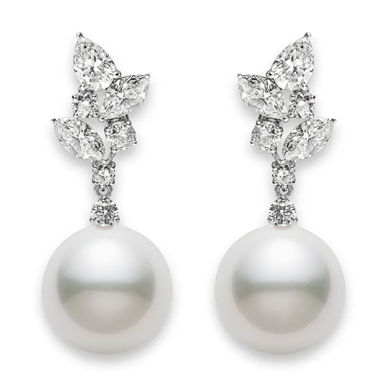 Classic White South Sea Pearl Earrings with Diamonds