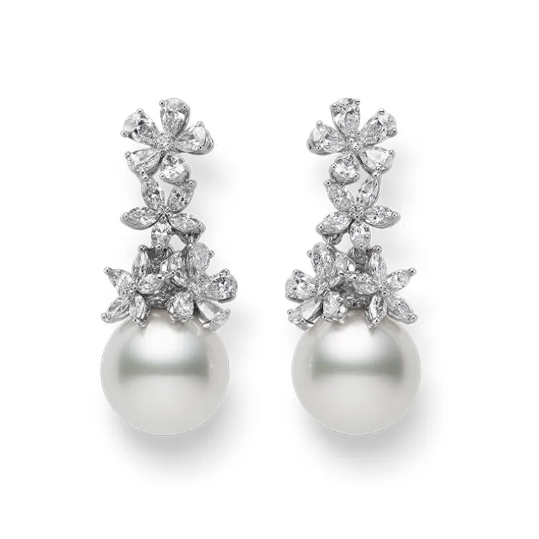 Classic White South Sea Pearl Earrings with Diamonds