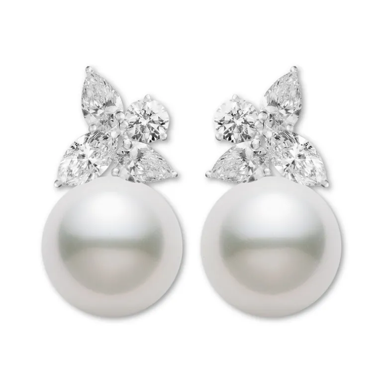 Classic White South Sea Pearl Earrings in 18K White Gold