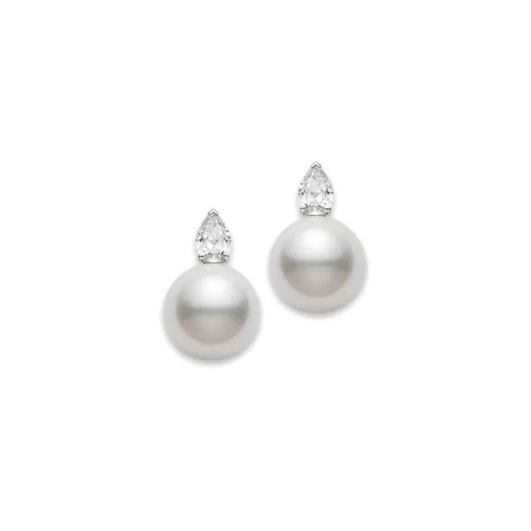 Classic White South Sea Pearl Earrings in Platinum