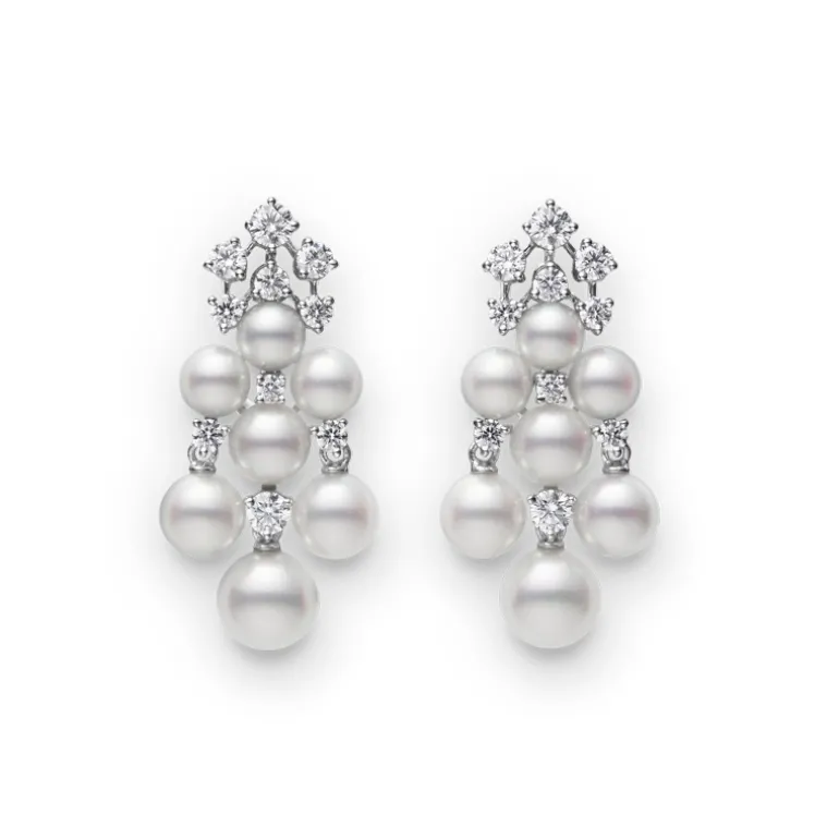 Cluster Akoya Cultured Pearl and Diamond Earrings