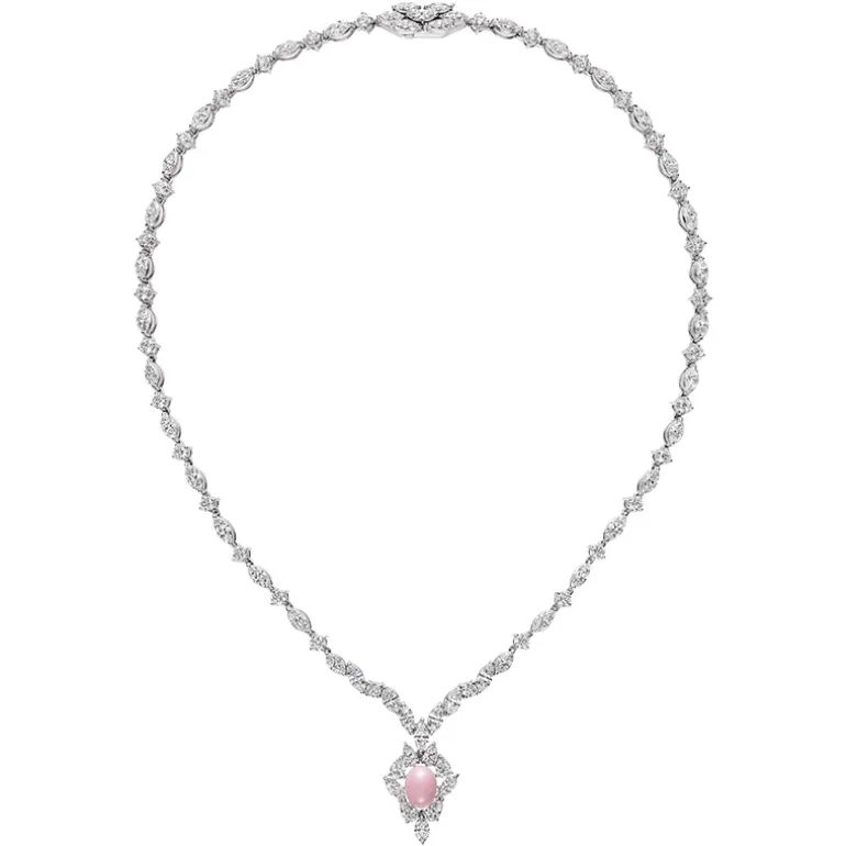 Conch and Akoya Cultured Pearl Necklace with Diamonds in 18K White Gold