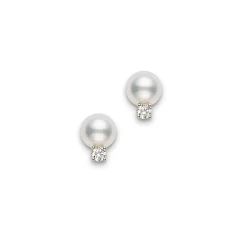 Cultured Pearl and Diamond Stud Earrings - Mikimoto