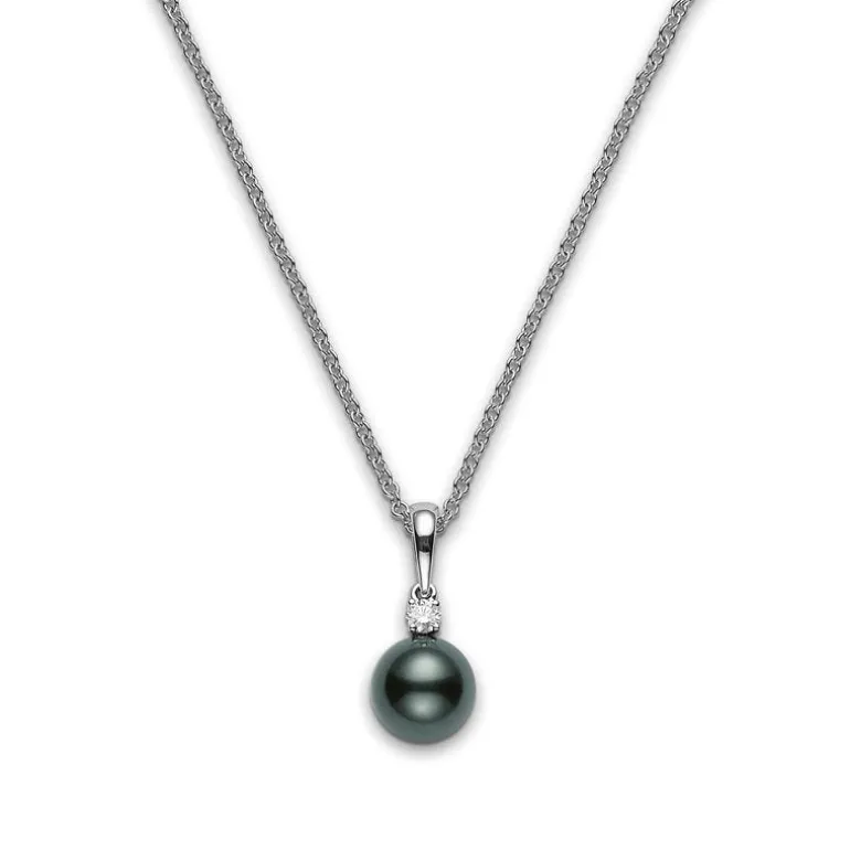 Everyday Essentials Black South Sea Cultured Pearl Pendant with Diamonds in 18K White Gold