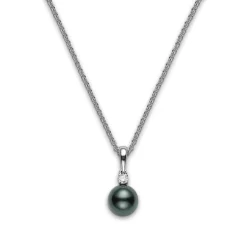Everyday Essentials Black South Sea Cultured Pearl Pendant with Diamonds in 18K White Gold